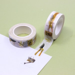 Gardening Supplies Pattern Washi Tape, Yellow Garden Tools Washi Tapes, BUJO Gardening Day paper Tape, Yellow Washi | BBB Supplies | R-FM012