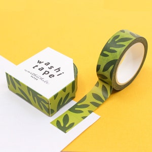 Cinta washi con motivos de hojas exuberantes, cintas con motivos de ramitas de hojas, cinta con ramas modernas, pegatinas de plantas en tonos verdes y cintas para planificadores / BBB Supplies / R-RWP-009