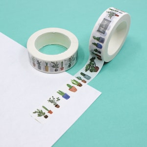 Cinta Washi de patrón de plantas en macetas suculentas, macetas de terracota, cinta de papel japonesa, plantas del desierto, suministros de tarjetas, / Suministros BBB / R-AL001-15