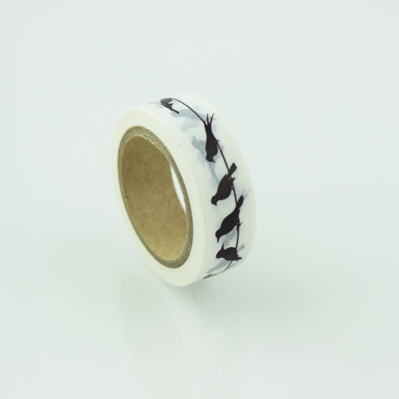 Black and White Bird on a Wire Washi Tape 15mm Paper Tape BBBsupplies {CR-W-P037}