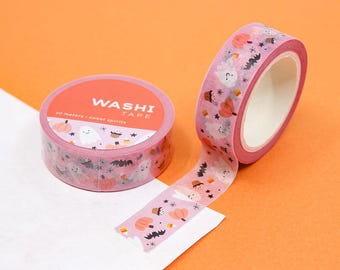 Cinta washi de Halloween con espíritus dulces, adorables calabazas fantasma y murciélagos negros, cintas para agenda y diario de Halloween / Suministros BBB / R-RGW015H