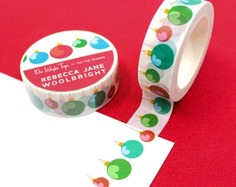 Tis the Season Holiday Ornament Washi Tape, Christmas Balls Paper Tape, Christmas Tree Ornaments Journaling Tape | BBB Supplies | R-RJW001H