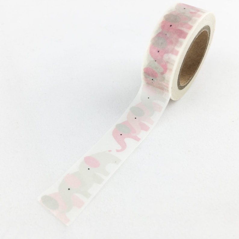 Cute Pink /& Grey Elephant Washi Tape 15mm Paper Tape BBBsupplies R-ZH1478-15