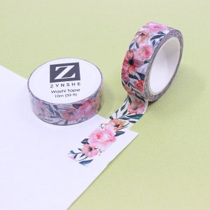 Pink Floral Washi Tape, Modern Floral Washi Tape, Boho Floral Tapes, White Tropical Flower Washi,  Planner Tapes  | BBB Supplies | R-RZS026