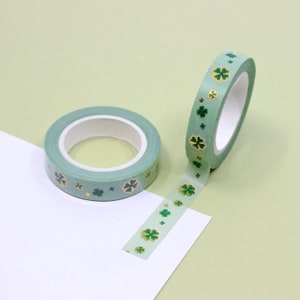 Ruban adhésif washi trèfle trèfle vert et doré, adhésif pour la Saint-Patrick, Fêtes de la Saint-Patrick, Washi porte-bonheur | Fournitures BBB | R-GH5-006