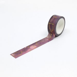 Magenta Purple Planet Constellation Acuarela Galaxy Patrón Washi Tape, Cinta Scrapbooking del Sistema Solar // Suministros BBB // R-AL099A-15