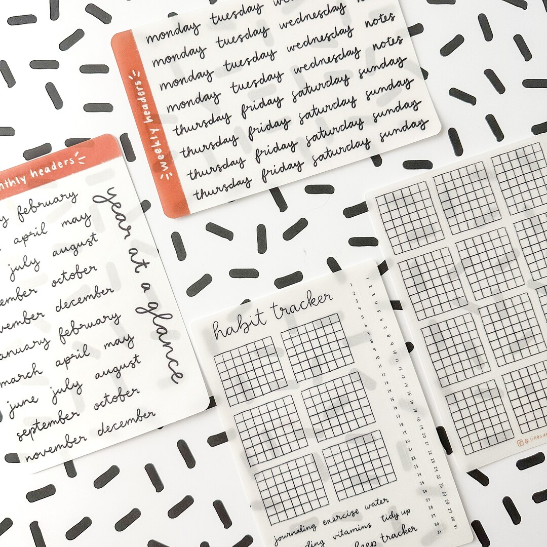 Year at a Glance Monthly Stickers, Habit Tracker Stickers, Cursive ...