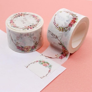 Pinke Blumensträuße mit Geweih-Muster Washi Tape, Blumen, elegantes geblümtes japanisches Papierklebeband, blumige Karte // R-AL014-30