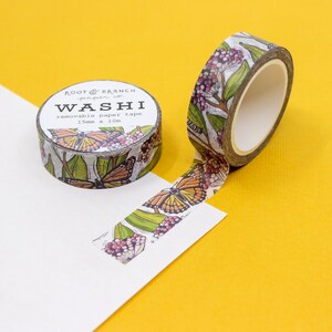 Fita Washi de Borboleta Monarca e Asclépia, Fitas com Padrão de Borboletas da Vida Selvagem, Adesivos de Borboleta Monarca Laranja e Fitas de Planejador | R-RRB006