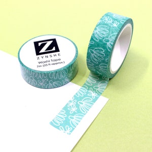 Nastro Washi decorativo blu giocoso con motivo ripetuto a margherita, nastro con motivo floreale stravagante, nastri di carta stazionaria / Forniture BBB / R-RZS003