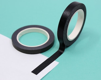 Cinta Washi negra fina sólida, cinta de papel negra estrecha de 7MM, cinta para álbumes de recortes, cinta para envolver regalos, Washi neutro delgado/suministros BBB/R-SL106