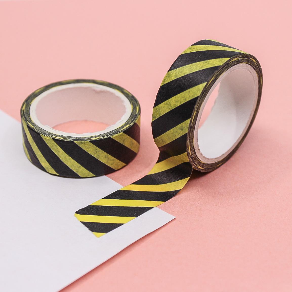 Yellow & Black Diagonal Stripe Washi Tape, Japanese Sticky