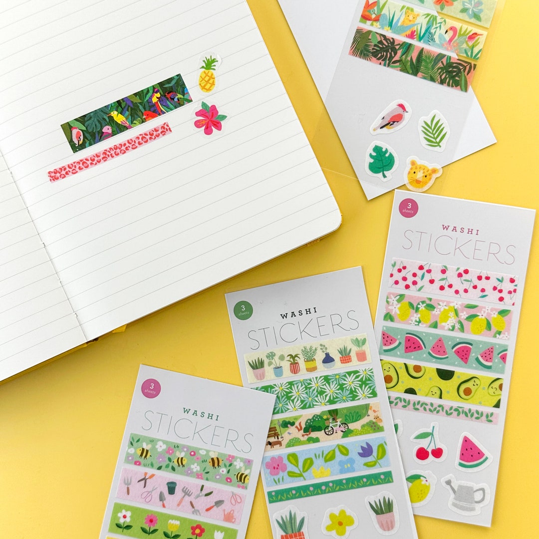 Washi Tape Sticker Sheets, Floral Tropical Washi Stickers, Cat and Dog ...