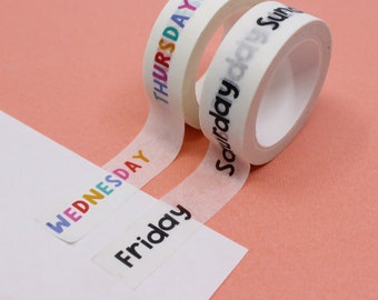 Fun Calendaring Days of the Week Washi Tape, Colorful Days of the week Washi Tape, Black and White Days of the Week Washi Tape  // R-RNA-003