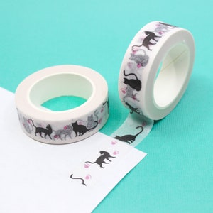 Black and White Kitty Cat Pattern Washi Tape, Black Cat Washi Tape, Cat Lover Washi Tape, Animal Washi, Pet Tapes | BBB Supplies | R-GH215