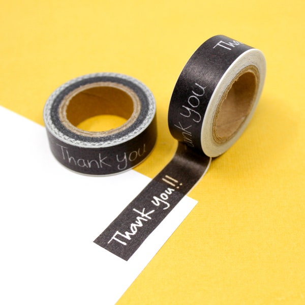 Black and White Handwritten Thank You Washi Tape, Thank you washi for cards and packaging, Simple Thank you!! Tape | BBB Supplies | R-ZH1776