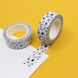 Schwarz Weiß Mond Sterne Washi Tape, Spaß Wissenschaft Weltraum Washi Tape, Astronomie Mond Sterne Washi Tape | Zubehör | R-GH836