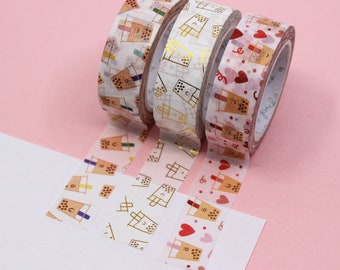 Boba Pattern Washi Tape, Boba Love Washi, Food and Dessert Paper Tapes, Boba Tea Planner Tapes and Stickers | BBB Supplies | R-RJP002