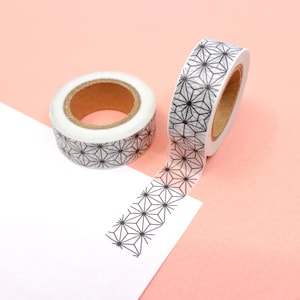 Czarno-biała taśma Washi z geometrycznym wzorem kwiatowym, czarno-biały wzór Washi, geometryczny trójkątny diament Washi | BBB Supplies | R-ZH2137