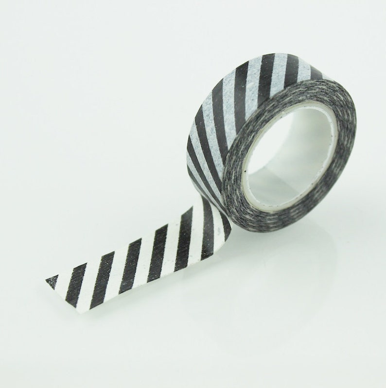 Black & White Diagonal Stripe Washi Tape // 15mm // Paper Tape Etsy