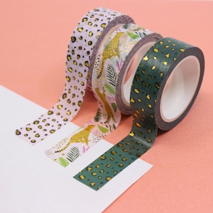 Gold Foil Leopard Animal Print Washi Tapes, Jungle Green Leopard, Pink Leopard Print, or Modern Running Leopard | BBB Supplies | R-RNA-004