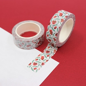 Red Amaryllis Flower Pattern Washi Tape, Holiday Red Floral with Green Leaves Journal Tape | BBB Supplies | R-GH1349-15