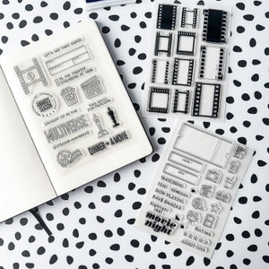 Movie Night Stamps, Crafting Journal Stamps, Planner Calendar Film Strip Stamp Set, Movie Watch List BUJO Stamps | BBB Supplies | SP026
