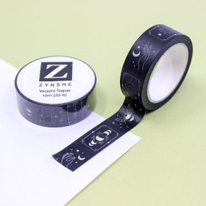 Sonne, Mond und Sterne Himmlische Symbole und mystisches Symbol Washi Tape, New Age Moon Washi, Schwarze Insekt Motte Washi | Zubehör | R-RZS024
