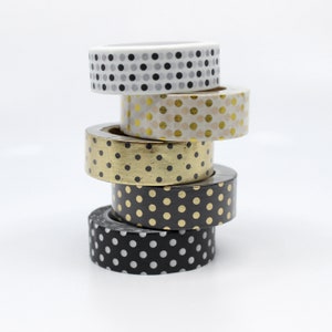 Black & Gold Dot Pattern Washi Tape, Black + white polka dots Pattern Washi, Gold foil Dots  // BBB Supplies // R-AL097