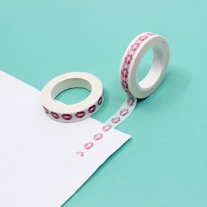 Cute Pink Kiss Lips Pattern Washi Tape, Rouge à lèvres Lèvres Washi, Câlins et Bisous Washi Tape, XOXO Love Planner bandes | Fournitures BBB | R-AL026-05