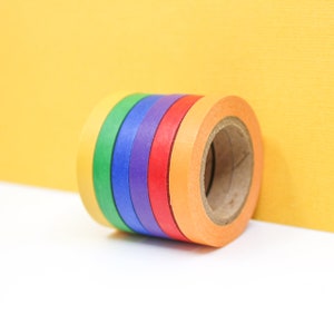 Juego de cintas washi estrechas de colores primarios: cinta roja delgada, cinta washi azul delgada, cintas finas para agenda escolar de colores primarios / Suministros BBB / R-ST003R