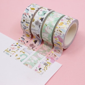 Whimsy Fairy Tale Washi Collection, Unicorn Pattern Tape, Fun Dinosaur Washi Tape, Whimsical Birds Rabbits Tapes | BBB Supplies | R-GH1-009