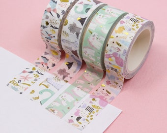 Whimsy Fairy Tale Washi Collection, Unicorn Pattern Tape, Fun Dinosaur Washi Tape, Whimsical Birds Rabbits Tapes | BBB Supplies | R-GH1-009