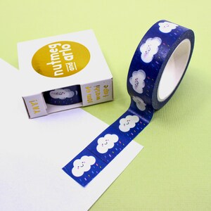 Adhésif adhésif en washi bleu nuage de pluie, ruban adhésif washi pour journal des nuages heureux, adhésif pour papier cadeau Ciel de pluie, Washi pour baby shower | Fournitures BBB | R-RNA-007