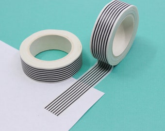 Modern Thin Striped Black and White Washi Tape, Striped Stickers, Scrapbooking Supplies, Calendar Planner Tapes | BBB Supplies | R-Al079-15