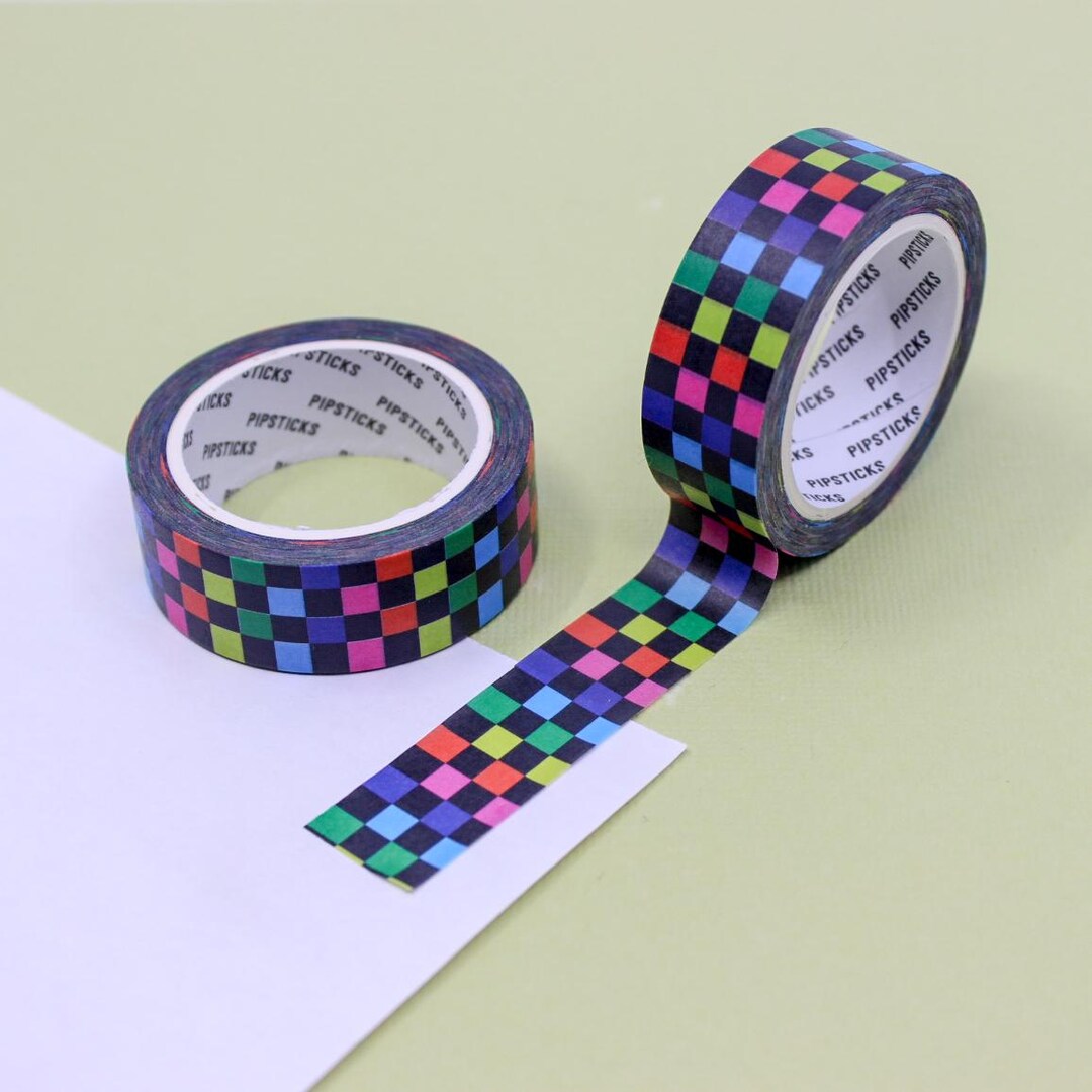 Rainbow Check Pattern Rainbow Colors Checkerboard Pattern Washi Tapes, Colorful Racing ...
