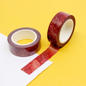 Cinta washi con hojas exuberantes, cintas con motivos de ramitas de hojas, cinta con ramas modernas, cintas y pegatinas para planificadores de plantas en tono granate / BBB Supplies / R-AL166