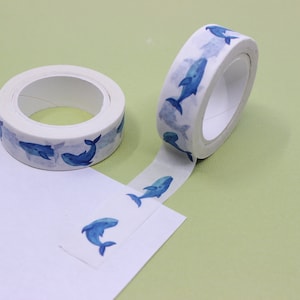 Fita Washi Náutica de Baleia, Fita de Baleia para Natação no Oceano Bonito, Washi de Peixe, Baleias Azuis da Vida Marinha, Washi de Férias na Praia | Suprimentos BBB | R-GH1-015