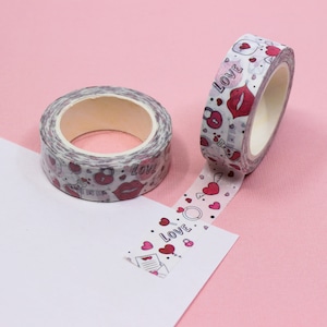 Nastro Washi pozione d'amore, nastri artigianali per posta lumaca di San Valentino, nastro per labbra Kisses XOXO, lettere d'amore Washi / forniture BBB / R-GH4-002
