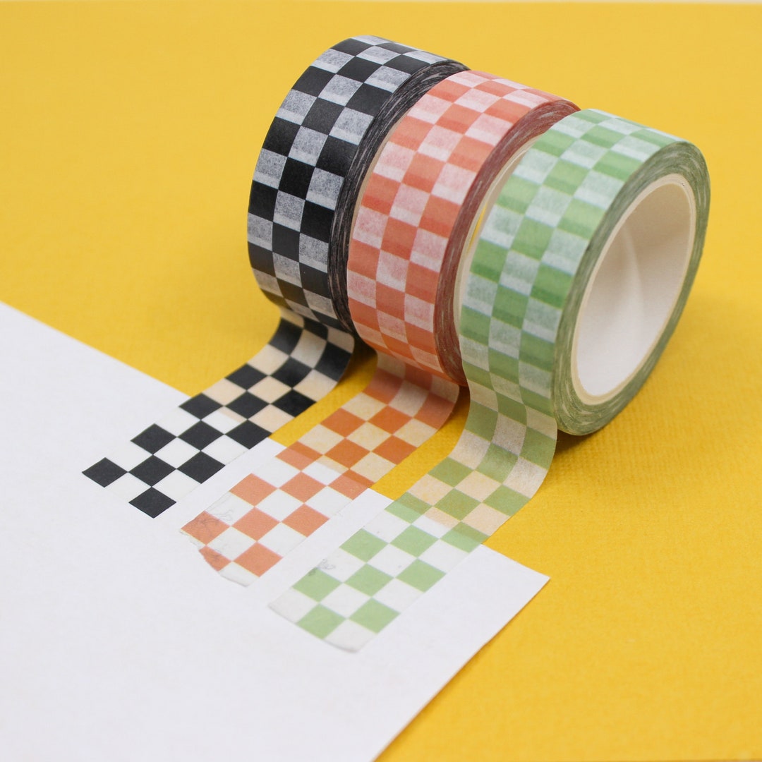 Checkerboard Pattern Washi Tapes, Green Checkerboard, Black Racing Checkered, Pink Checker Craft