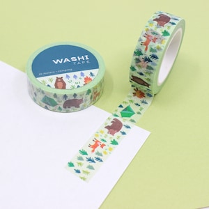 Fita Washi com estampa de barraca e fogueira de acampamento, Fita de acampamento Friendly Fox and Bear, Fita Washi Forrest Camping Lover | BBB Supplies | R-RGW002