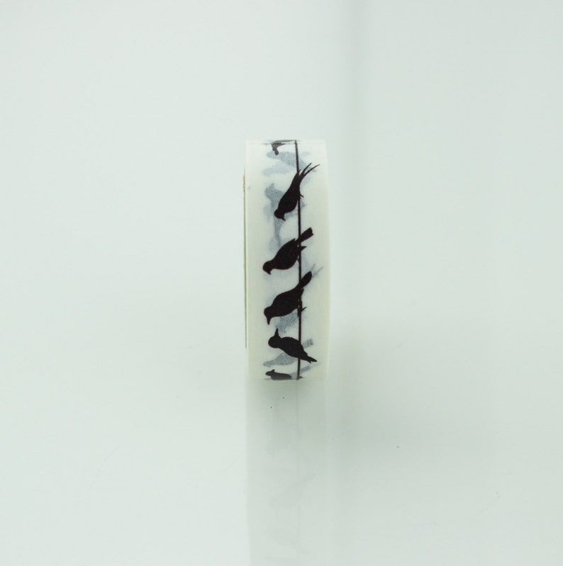 Black and White Bird on a Wire Washi Tape 15mm Paper Tape BBBsupplies {CR-W-P037}