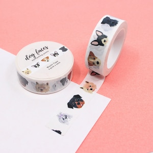 Lindo perro de dibujos animados caras patrón Washi cinta, cinta washi amante de los perros, cinta de papel para mascotas, cintas de diario para perros cachorros / suministros BBB / R-RPP002
