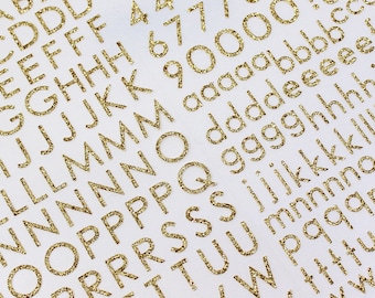 Gold Glitter Letter & Number Stickers Set, Scrapbooking Craft Supplies, Alphabet Stickers, BUJO Letters Sticker | BBB Supplies | R-E009