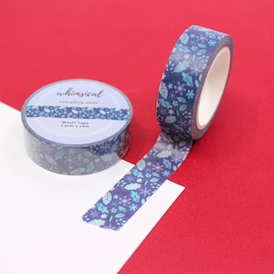 Winter Blue Sprigs and Twigs Pattern Washi Tape, Holiday Greenery Craft Tapes, Snowflake Planner Tapes & Stickers | BBB Supplies | R-RPP009H