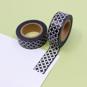 Taśma washi czarno-biała z wzorem diamentowym, taśma washi z wzorem girlandowym, taśma washi z wzorem diamentowym, taśma z wzorem kratowym | Materiały BBB | R-ZH1194