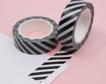 Black & White Diagonal Stripe Washi Tape, Simple Stripes Tape, Diagonal Striped Washi Tape, Black and White Washi | BBB Supplies | R-GH059