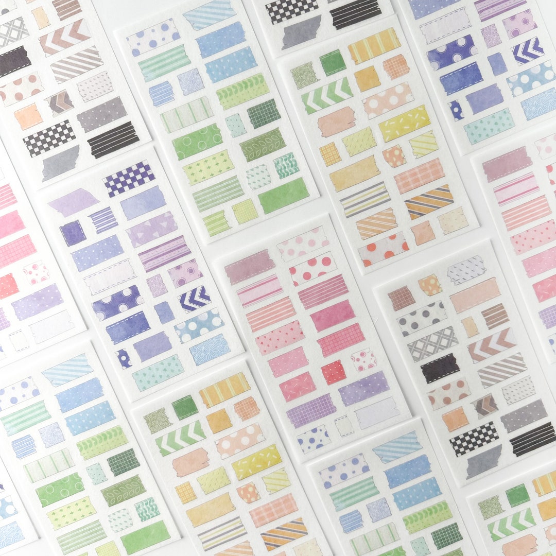 Washi Tape Sticker Sheets, Mixed Pattern Washi Tape Shaped Stickers