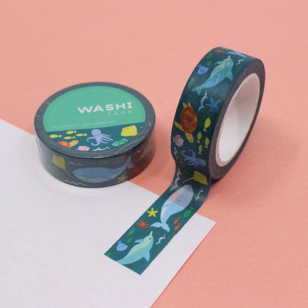 Cute Sea Creatures and Under Water Ocean Life Pattern Washi Tape, Whale Washi Tape, Seashell Tape, Fish Washi | BBB Supplies | R-RGW008