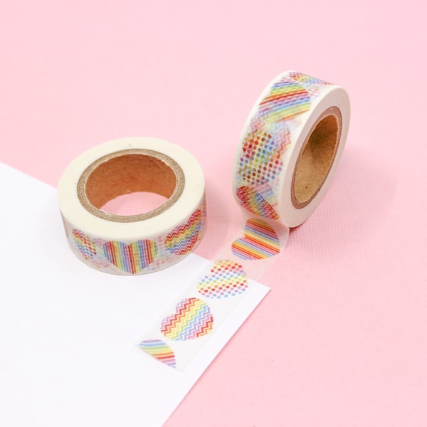 Colorful Rainbow Pattern Heart Washi Tape, Rainbow Washi Tape, Psychedelic Pattern Heart Paper Tape, Zig Zag Heart | BBB Supplies | R-ZH2038